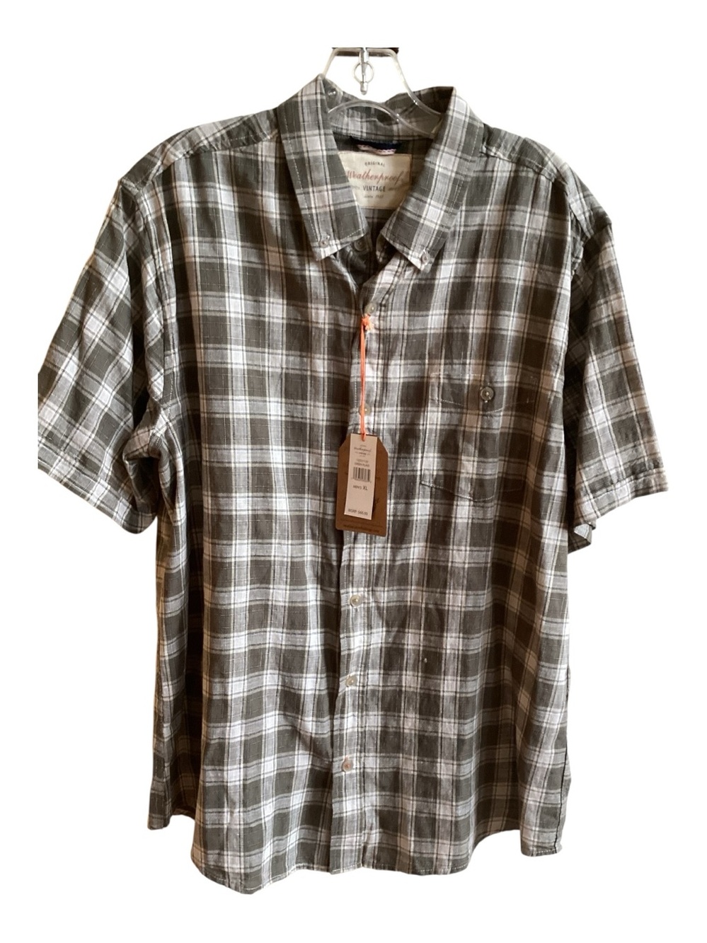 Weatherproof NWT Green Short Sleeve Plaid Button-Up Shirt Mens size XL